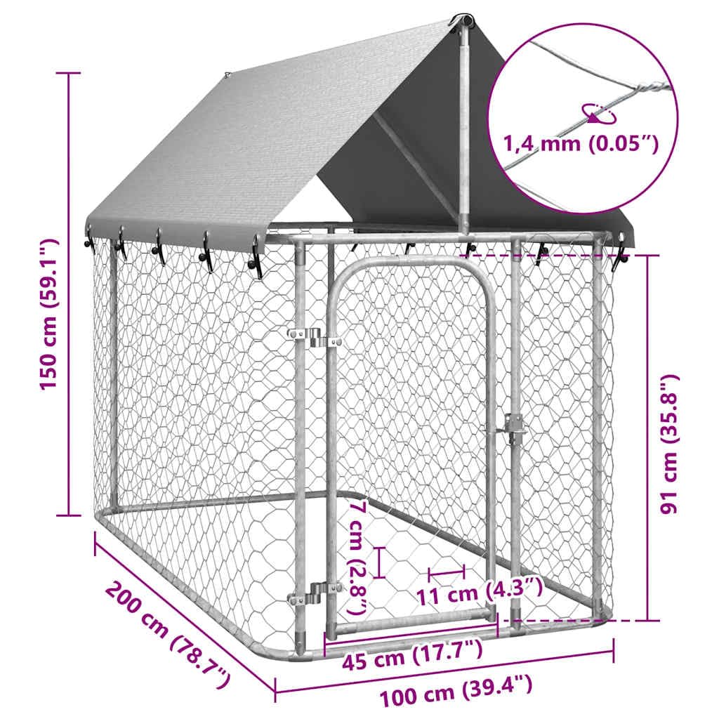 Chenil Extérieur avec Toit pour Chien, Chenil d'Extérieur Enclos Cage pour Chien Métal 200x100x150 cm
