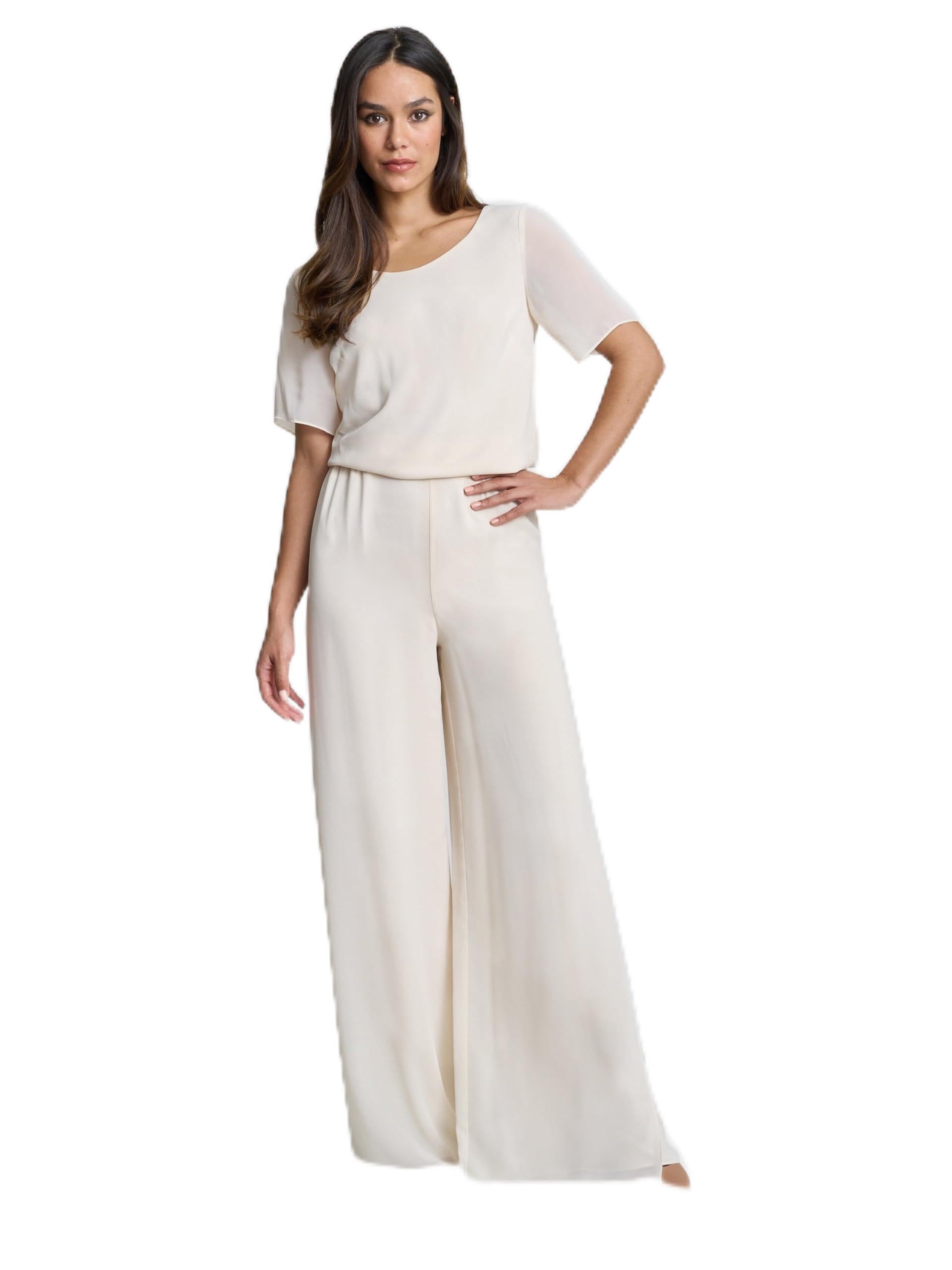 Gina Bacconi Women's Chiffon Layered Trouser with Slits Pants, Butter Cream, 12