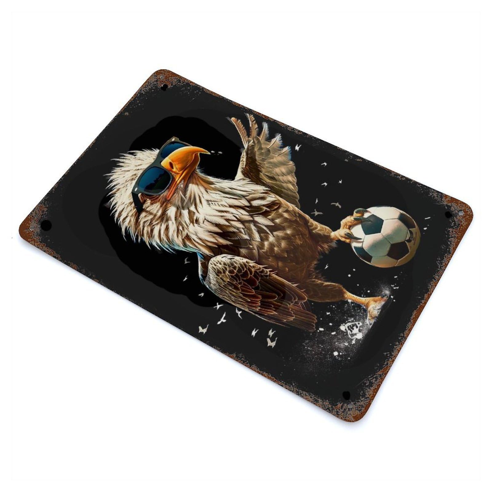 Weathered Tin Sign with Cool Eagle Soccer Player Design 11.8"x7.9", for Basement, Hobby Room And Garage Decor, Industrial Home Decor