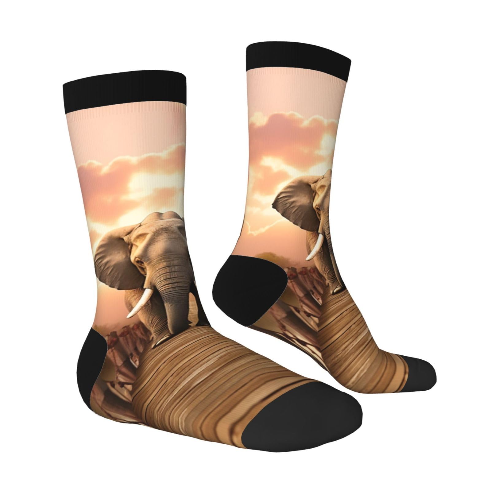 LZQPOEAS Elephant on a Bridge Athletic Socks Unisex Cushioned Crew Socks Hiking Running Calf Sock Soft Above Ankle Sock