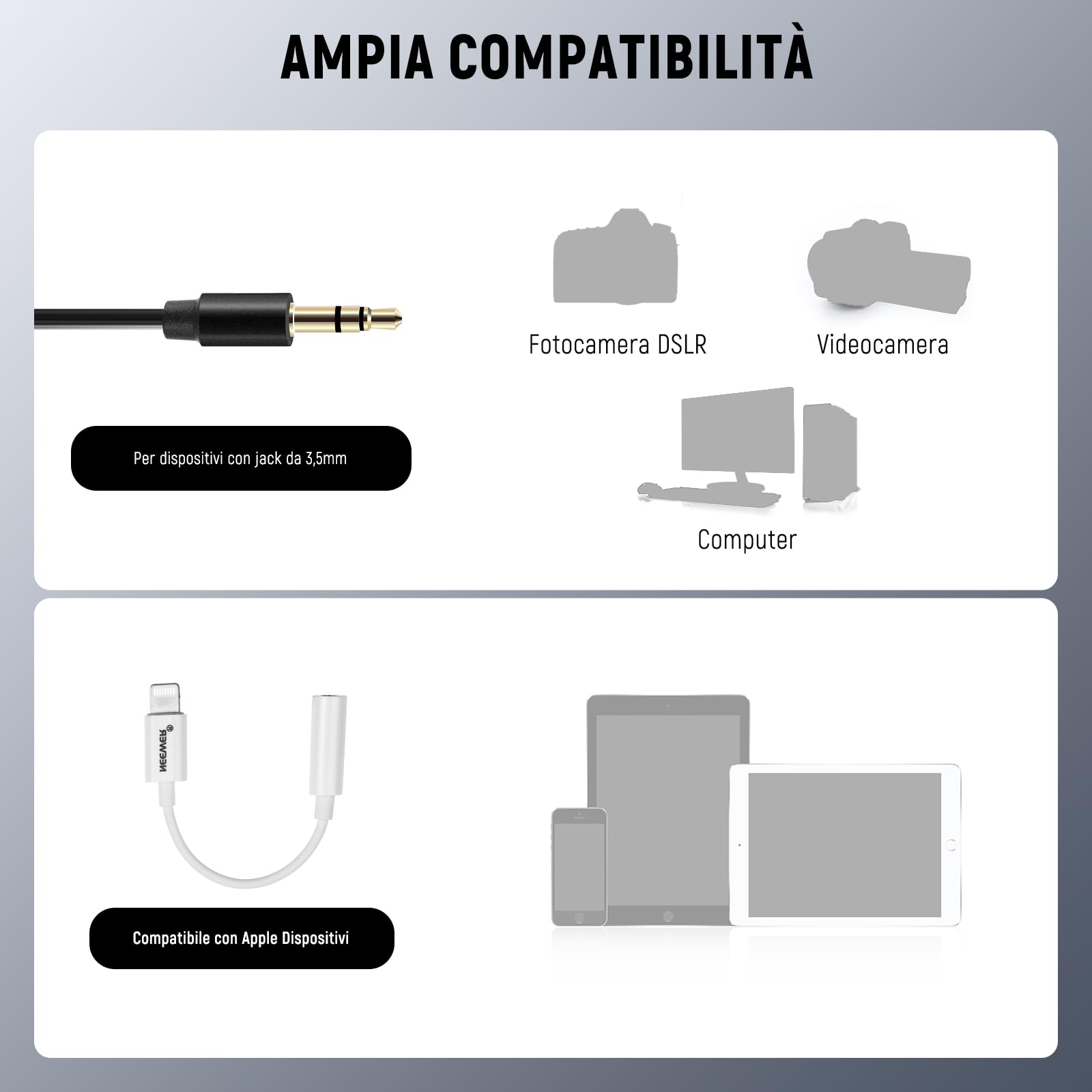 NEEWER CM5 Mic Lav (2pz), Mini Microfono Lavalier a Clip Omnidirezionale a Condensatore con Cavo 1,2m TRS 3,5mm Compatibile con Rode Wireless GO II 2 DJI Trasmettitore Fotocamera, 1 Panno di Pulizia
