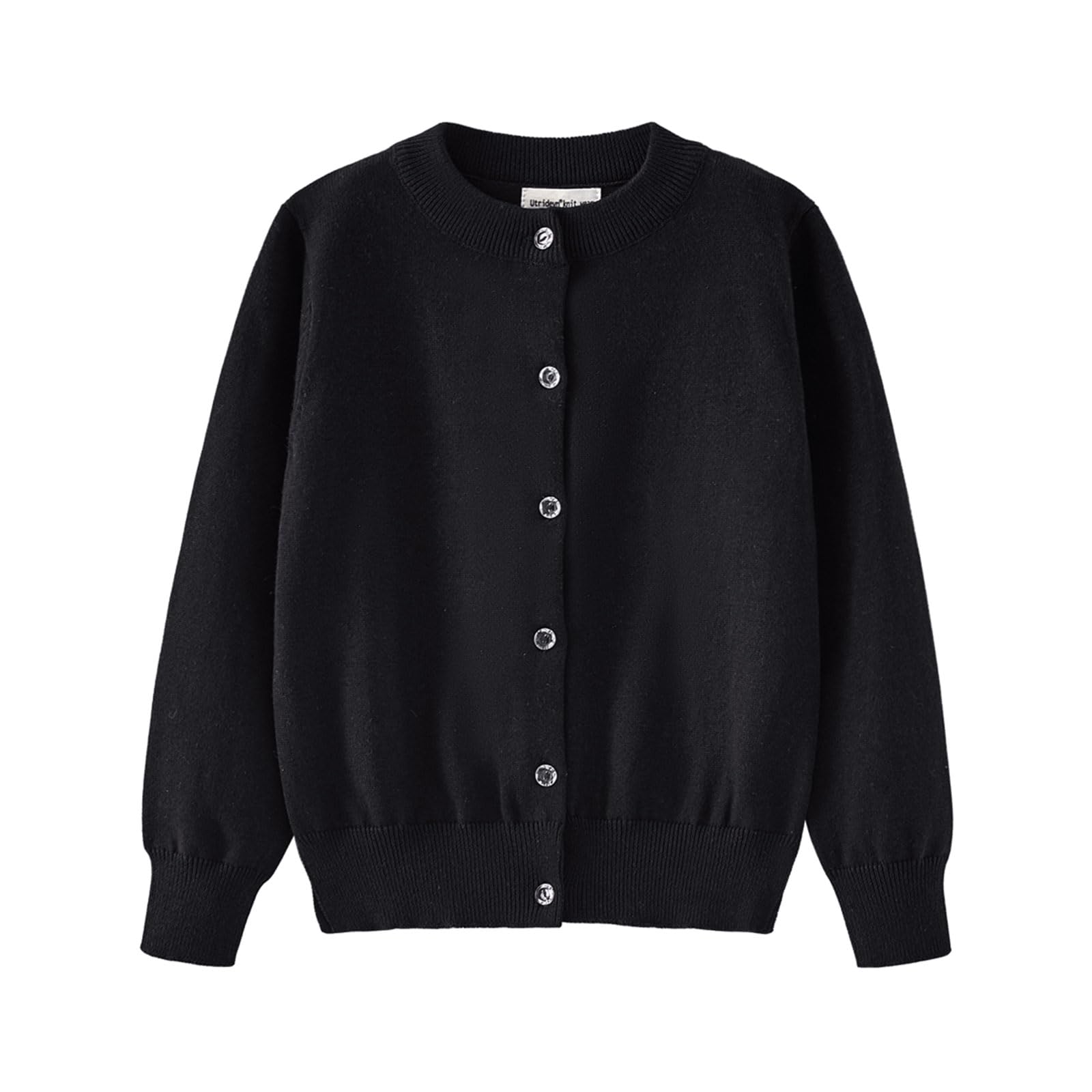 Rolanko Niñas Cardigans, Algodón de Manga Larga Button Down Ropa Escolar Básica, Suéter de Cuello Redondo