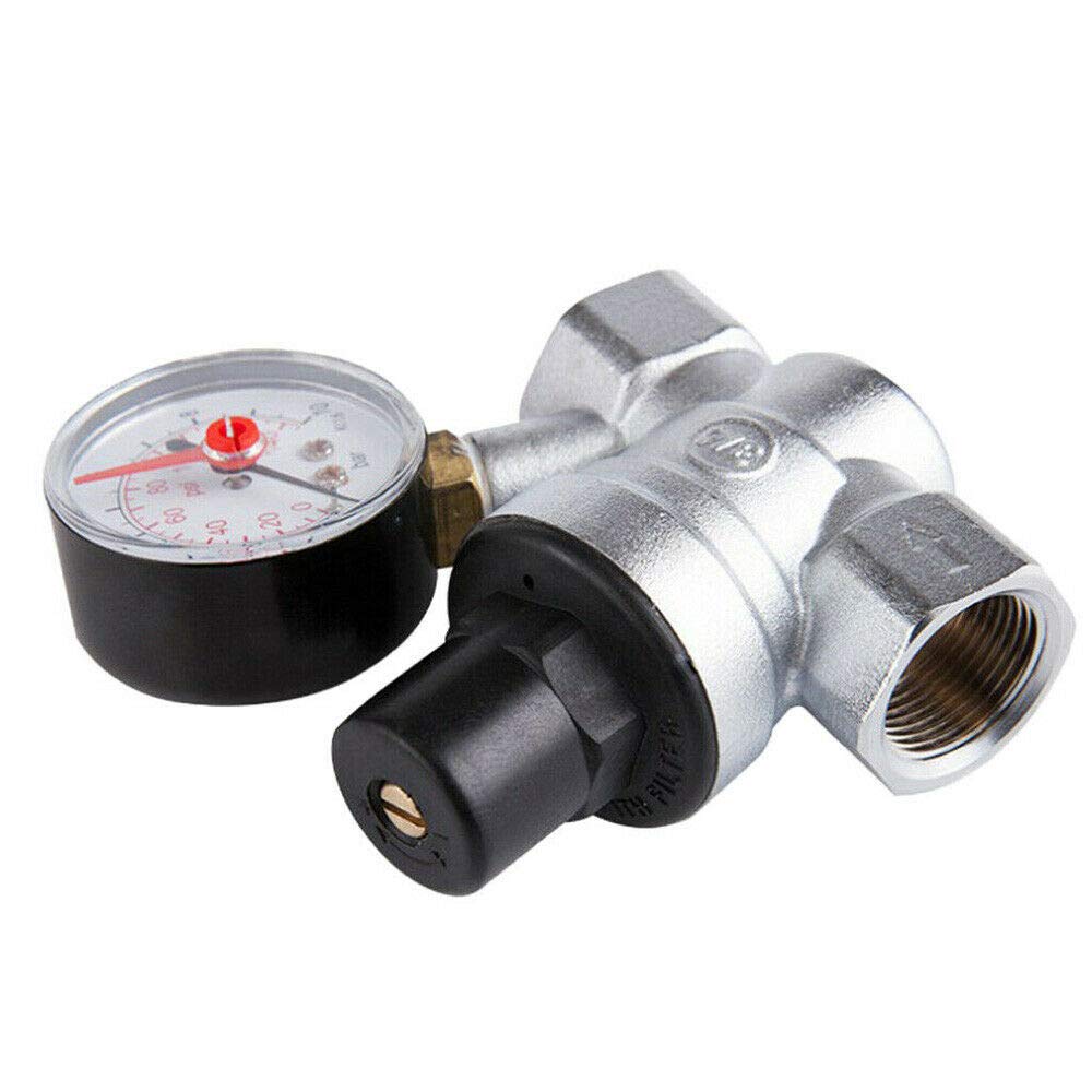 Valve de régulation de pression réglable en laiton avec manomètre pour eau (1,9 cm DN20)