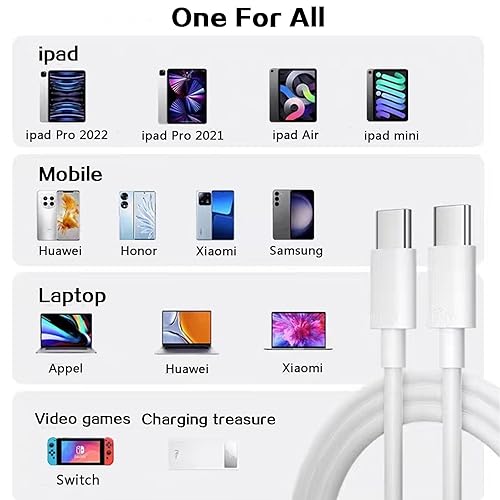 Miniatura 6 de Cable de carga USB C, 60 W PD de carga rápida de 6 pies USB C a USB C, cable de carga para iPhone 15ProMaxPlus, MacBook, iPad ProAirMini, Samsung