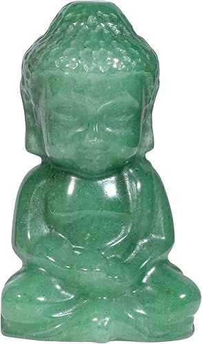 Nupuyai Estatua de Buda tallada a mano para decoración de piedra de cristal para oficina en casa 19 pulgadas Reiki curativo de aventurina verde