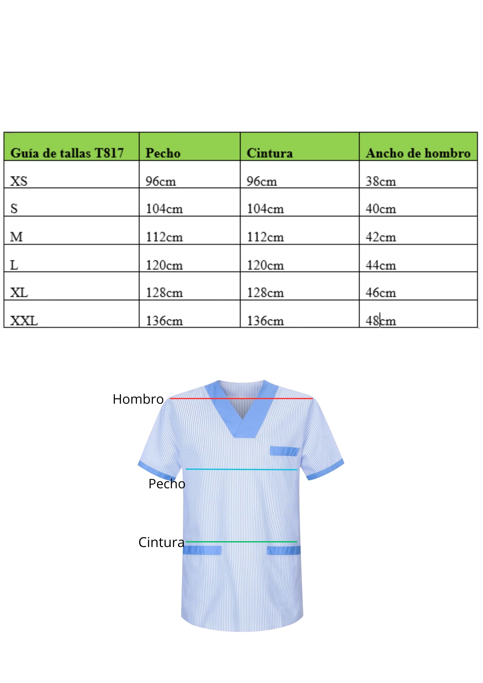 Victory Camisa Sanitario Unisex Raya Profesional Transpirable Con Elastico T817