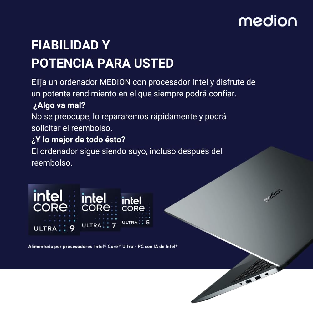 MEDION NOTEBOOK Elite E15443 MD62621 - Ordenador Portátil 15.6", Full HD, Intel Core™ Ultra 5, 16GB RAM, 512GB SSD, Sin GPU Dedicada, WiFi, Windows 11 Home, Plata