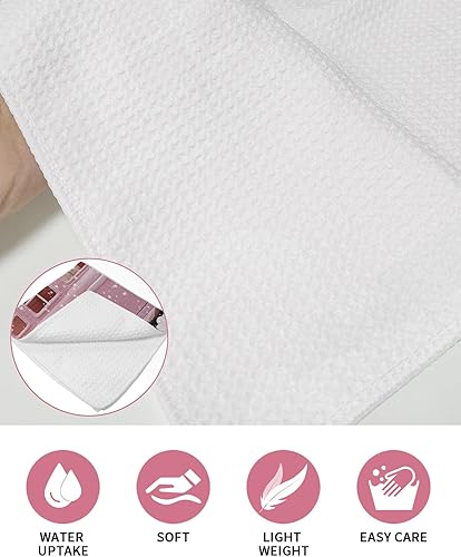 Miniatura 5 de Juego de 2 toallas de cocina de algodón con tejido de gofre, color rosa Merry Christmas de 16 x 24 pulgadas, absorbentes, de secado rápido, para