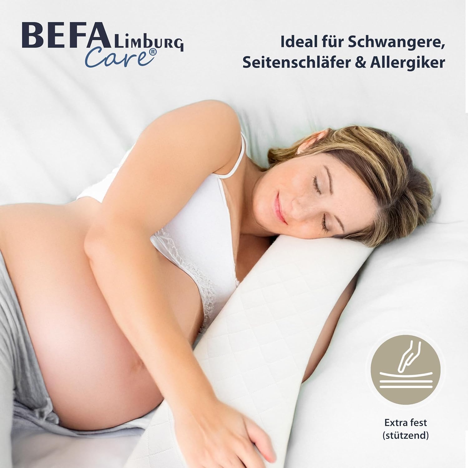Seitenschläferkissen 40x145 cm EXTRA FEST| Schwangerschaftskissen | 1400g Füllgewicht | OEKO-TEX zertifiziert | Allergiker geeignet | Made in Germany