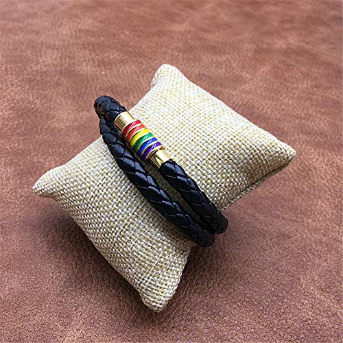 Image of Leather Braided LGBT Rainbow Bangle Bracelet - Gay & Lesbian Pride