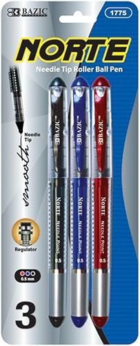 BAZIC Norte Asst. Bolígrafo de punta de aguja de color (paquete de 3)