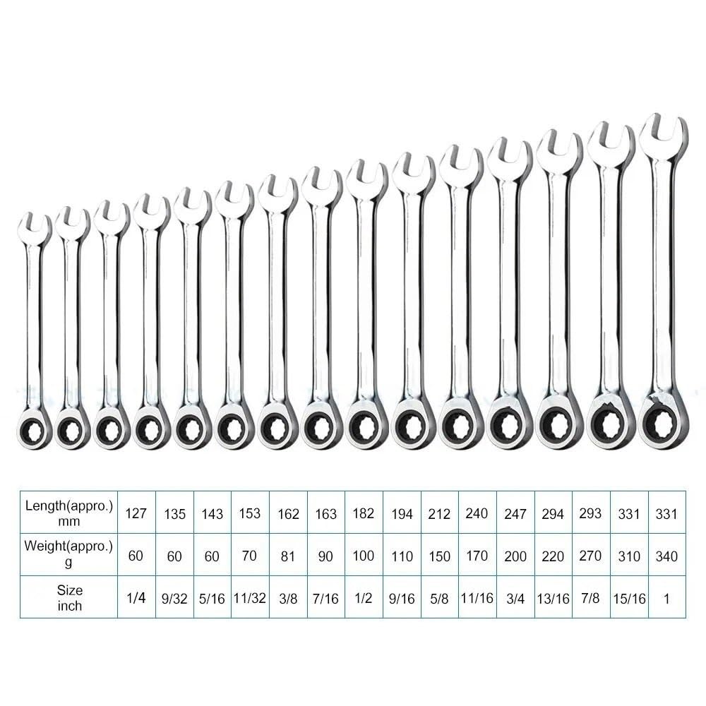 Telescopic Ratchet Zestaw kluczy grzechotkowych 1/4-11/16 cala Klucz dynamometryczny 72 zęby Rozmiar imperialny Lustrzana powierzchnia polerowana mały klucz dynamometryczny