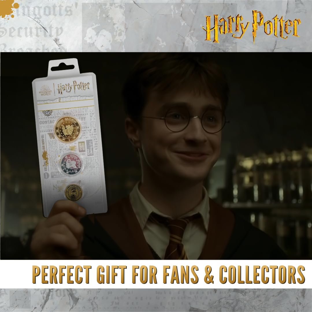 Harry Potter Replik-Münzen - Gringotts Zaubererbank 3er-Set - Sammlermünzen aus Metall - HP Fanartikel Sammlerstück - Geschenke für Damen Erwachsene Kinder Mädchen Jungen Fans