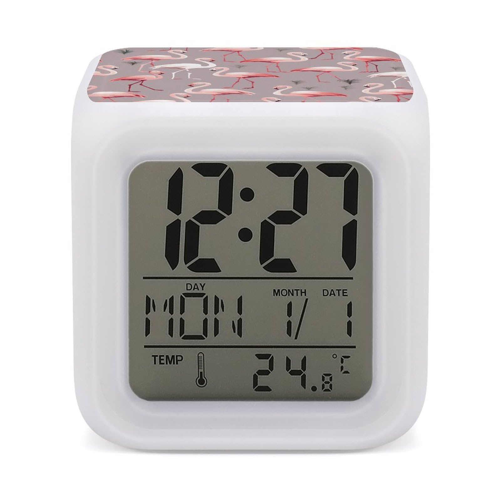 VstaDank Pink Flamingo Pattern Alarm Clocks with 7 Color Changing Night Light Exquisite Bedroom Digital Clocks with LED Temperature Display Desk Clock Ok to Wake Clocks for Heavy Sleeper