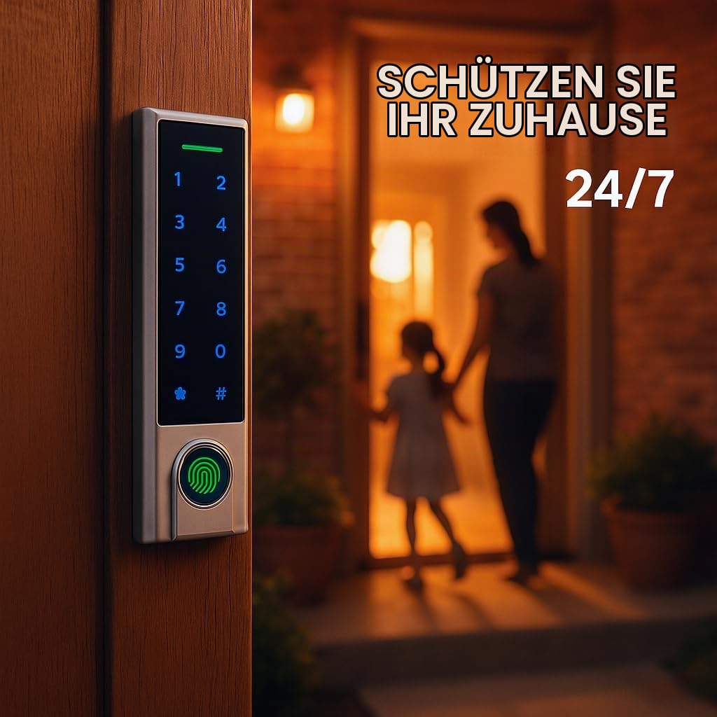Smart Türschloss Keypad, Bluetooth Tuya APP Fingerabdruck Türschloss Tastatur Codeschloss, Wasserdicht Fingerprint Türöffner Zugangskontrolle Tastatur für Code/Fingerprint/Karte/Smartphone