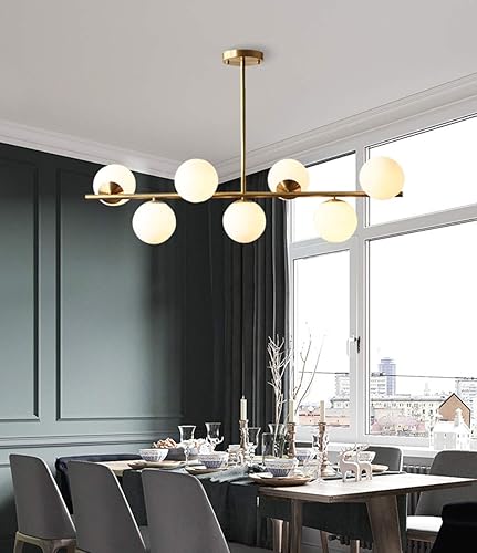 Miniatura 5 de KCO Iluminación moderna lámpara de araña dorada con globo blanco Sputnik lámpara colgante