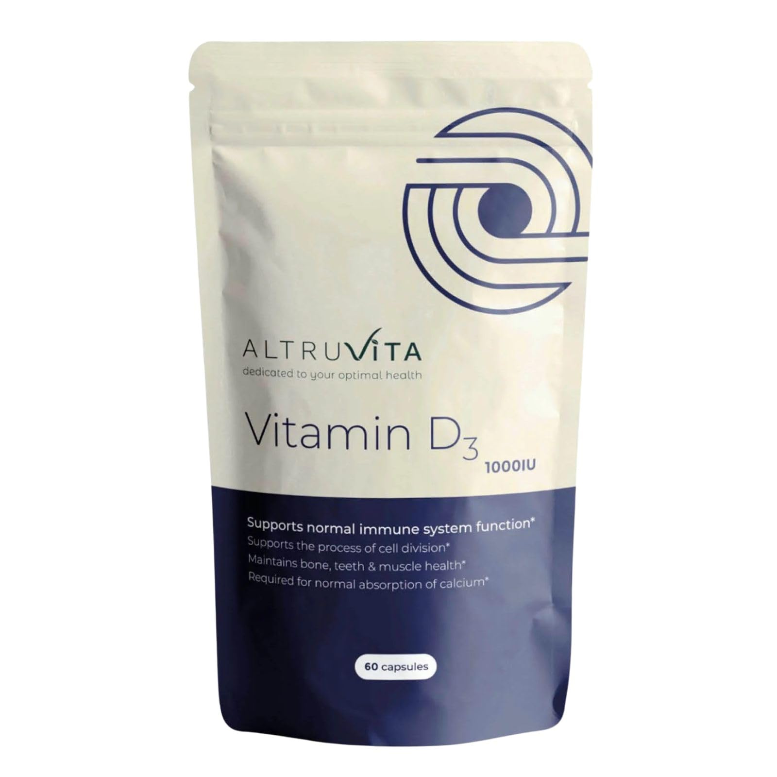 Vitamin D3 Supplement 1000IU, High Strength, Supports Bone, Muscle & Immune Health, 2-Month Supply, 60 Capsules, High-Absorption Formula, Vegetarian, Made in The UK