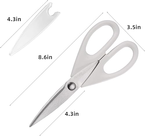 Miniatura 2 de SinYe Tijeras de cocina blancas con funda protectora, tijeras de cocina de hoja larga para pollo, tijeras multiusos con dentaduras finas