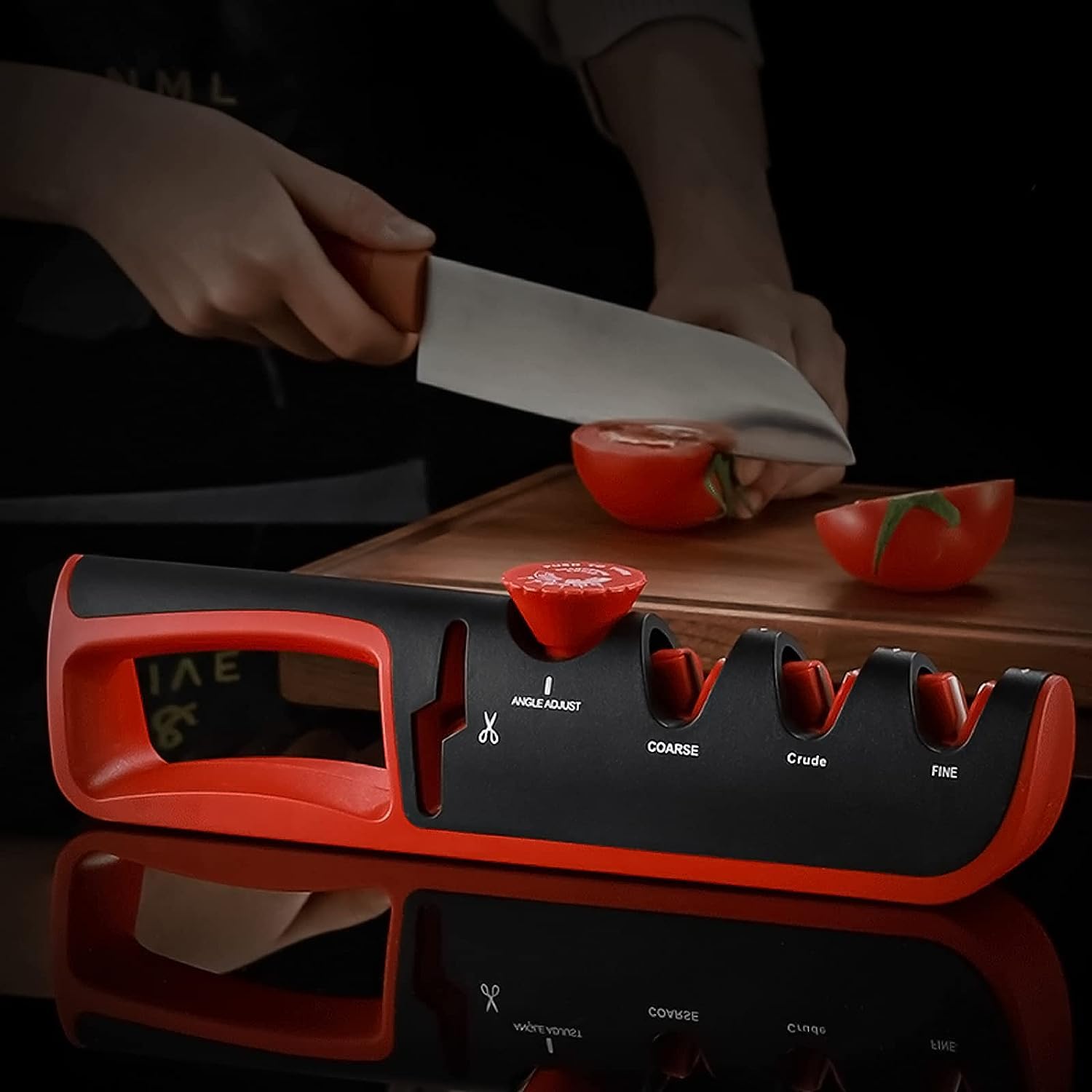 Affilacoltelli Professionale, 4 in 1 Affilacoltelli Manuale con Manopola ad Angolo Regolabile e con Base Antiscivolo, per Affilare Coltelli da Cucina, Forbici ect