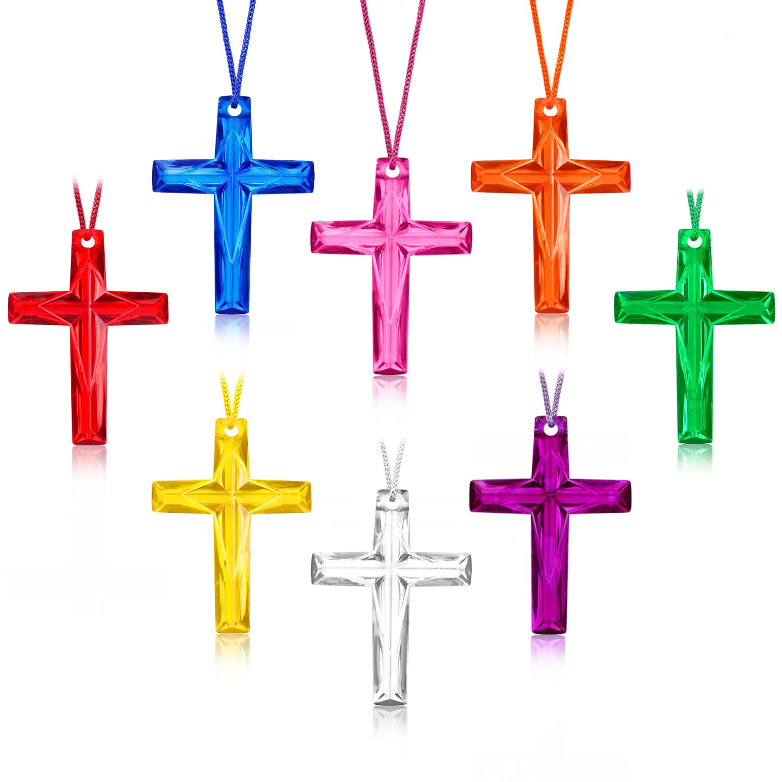 104 Pcs Crystal Cross Necklace, Plastic Cross Necklace Christian Gift Bulk Religious Party Favors Toy for Sunday School Church Easter Vacation Bible