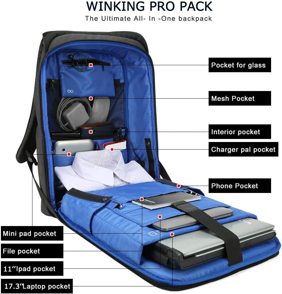 Kingsons Laptop Backpack, Large Business Travel Computer Bag with USB Charging Port Anti-Theft Water Resistant for 17.3 Inch Laptop Rucksack for men