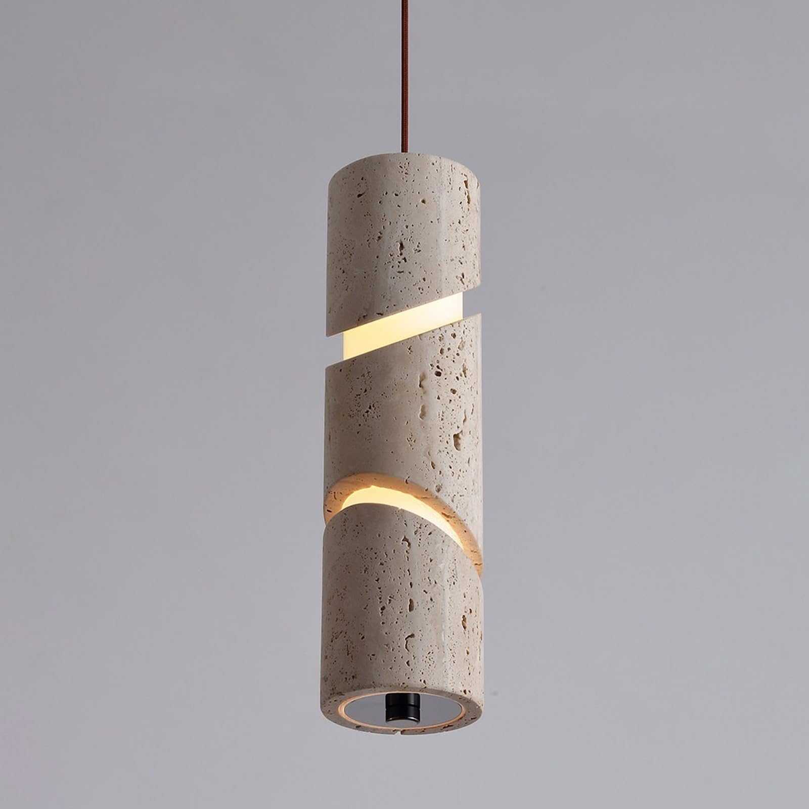 ITOSUI LED Travertine Pendant Light Natural Stone Hanging Lamp Art Deco Lighting Fixture, Cylinder Pendant Lights Small Chandeliers for Living Room Bedroom Bedside Cafe Bar(3000K)