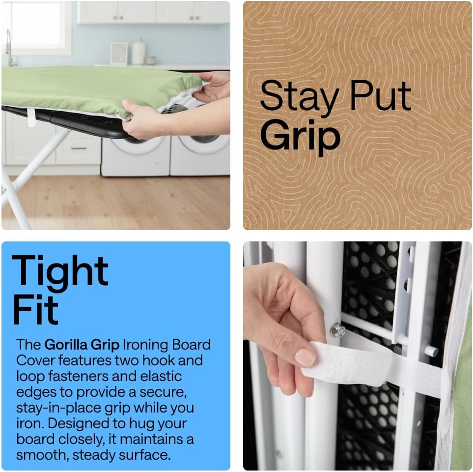 GORILLA GRIP Padded Ironing Board Cover, 15x54 Sage image 3
