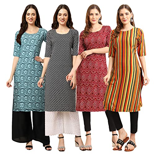 Image of Pinkmint Women's Crepe Digital Print Straight Kurta [Pack of 4]