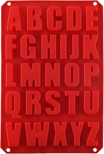 Tellshun Molde de silicona para tartas de letras sin BPA, molde de chocolate antiadherente, suave y fácil de liberar, decoración de moldes rojos de