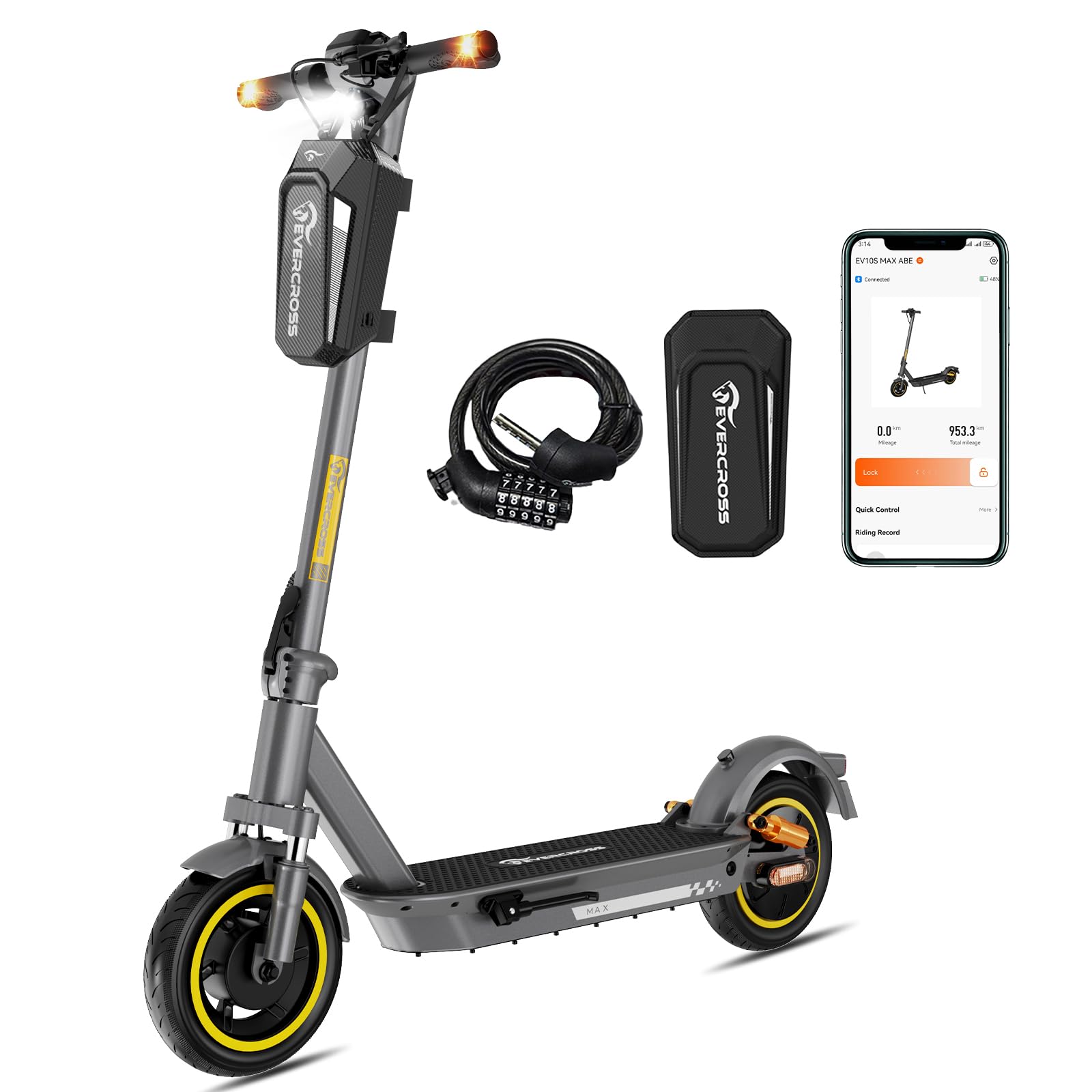 EVERCROSS EV10S MAX Elektroroller mit Straßenzulassung (ABE), Faltbarer E Scooter für Erwachsene - mit APP, 500W Motor, 80KM Reichweite, Max.20 km/h, 10" Vakuumreifen mit Gelschicht