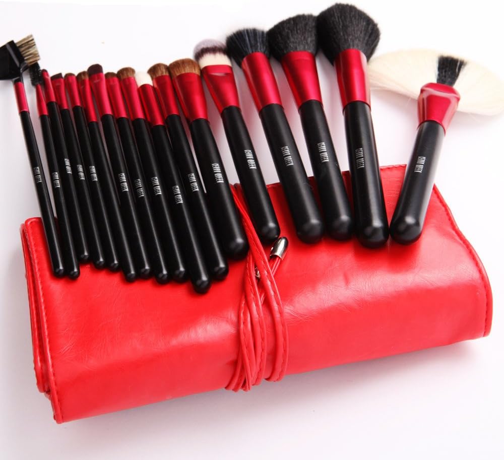Silky Natural Hairs 18Pc Pro Make up Brush Kits Cosmetic Set Perfect Makeup Tool Red Pouch Case