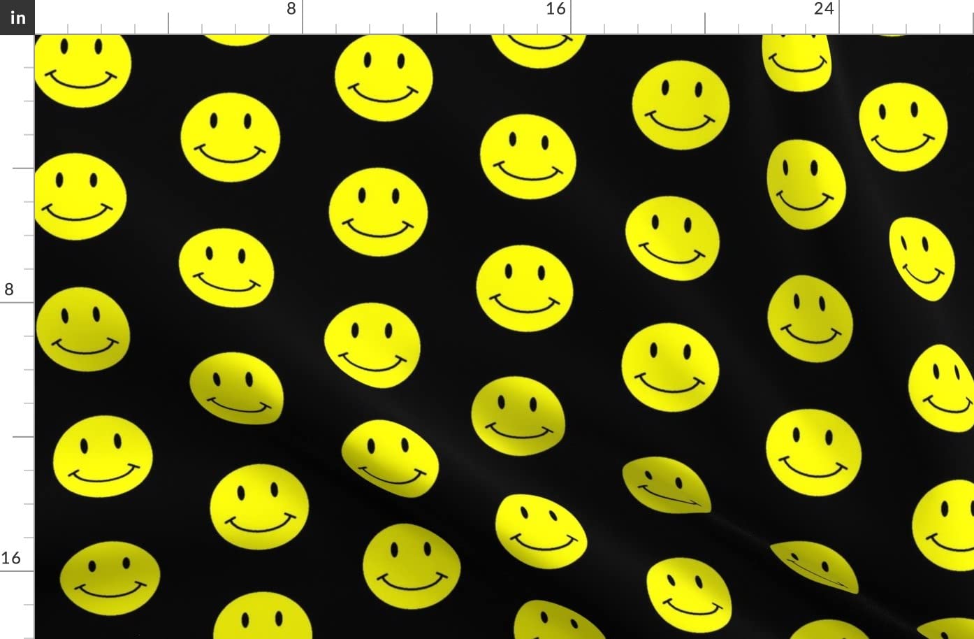 Spoonflower Fabric - Black Yellow Happy Face Smile Smiley Face