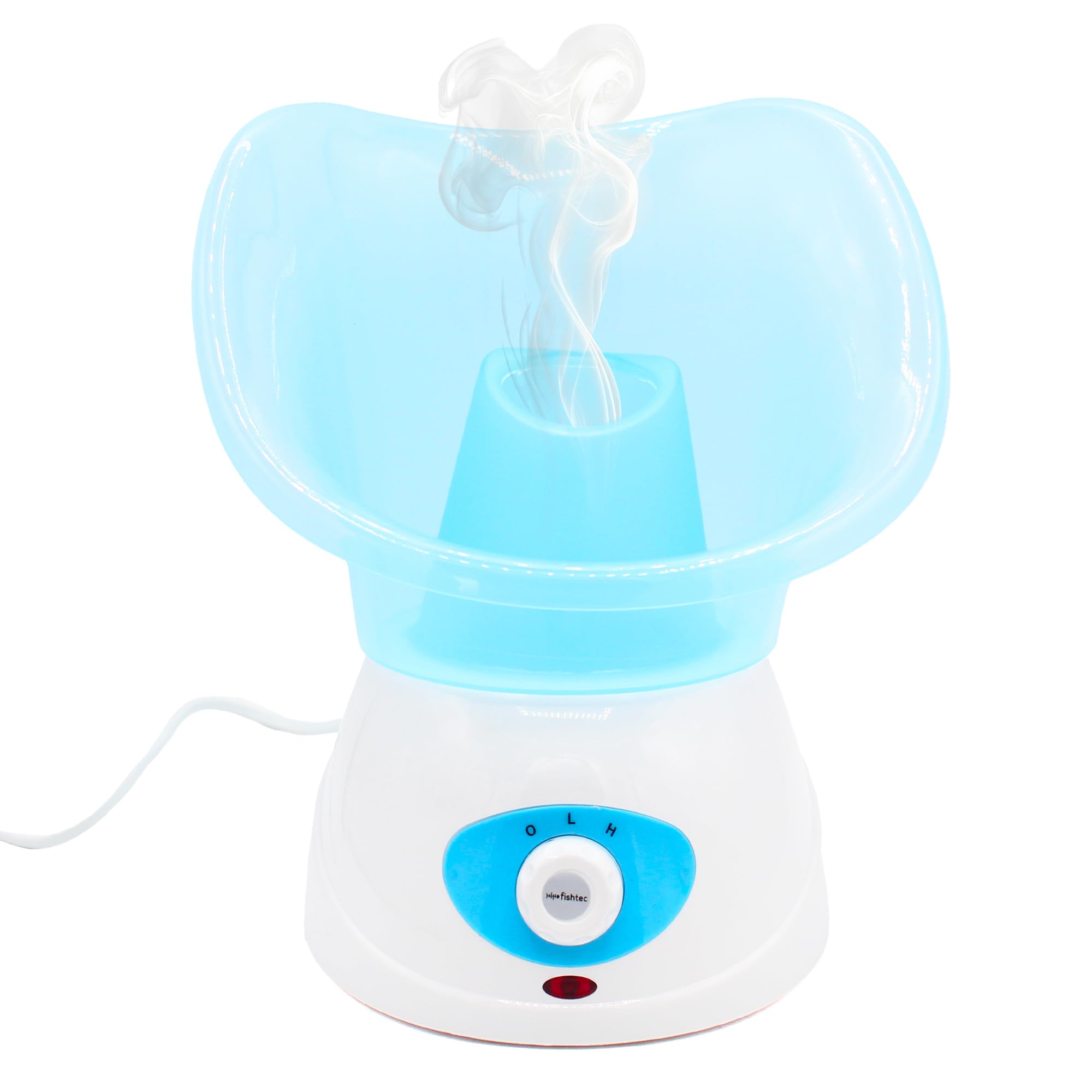 FISHTEC - Inhalateur Vapeur Électrique - 2 Embouts (Facial & Nasal) - Diffusion Vapeur Chaude - Réservoir avec Arrêt Auto - Compatible Huiles Essentielles - Rhume, Sinus, Toux, Hiver