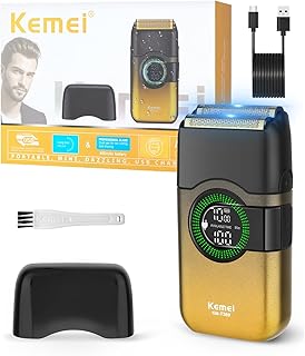 KEMEI 電動ホイルシェーバー 男性用 ダブルホイルカミソリ フローティングブレード付き コードレススキンフェード髭剃り USB Type C 充電式 最大100分使用 トラベルロック KM-T389