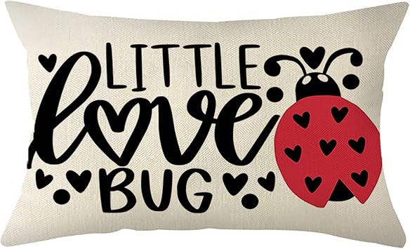 Ogiselestyle Valentine Little Love Bug Ladybug Throw Pillow Cover, 12 x 20 Inch Valentines Day Love Cushion Case Decoration for Sofa Couch