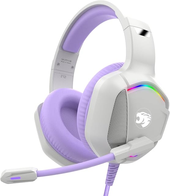 IMYB A36 Casque de jeu avec écouteurs Mic Stereo pour Pc, PS5, Xbox RGB Annulation du bruit filaire sur l'oreille pour Xbox Series X/S, PS4, Interrupteur Nintendo, Ordinateur, Ordinateur portable, Mac
