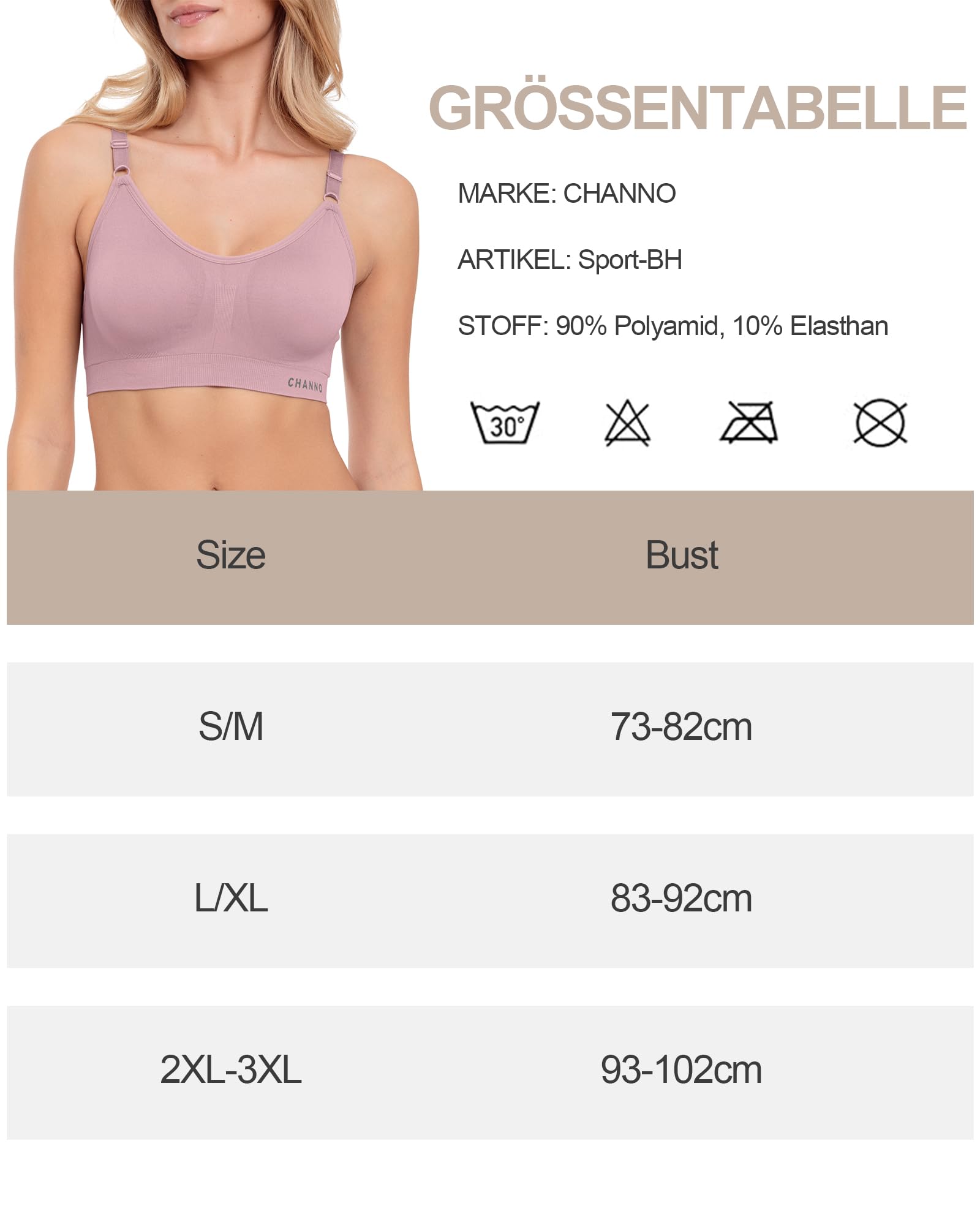 Channo Damen Sport-BH ohne Bügel aus Nylon: Nahtloser, Gepolsterter BH mit Herausnehmbaren Pads – Für Fitness & Alltag