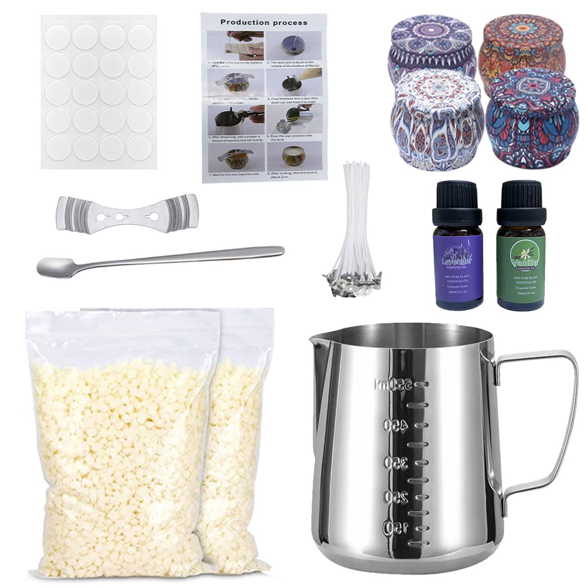 Candle Making Kit DIY Candles Craft Tools for Adult Beginner, Scented Candle Maker Gift Set Full Wax Cup Candle Making Supply with Wicks Beeswax Wick Holder Sticker Pot Essential Oils Candle Jars