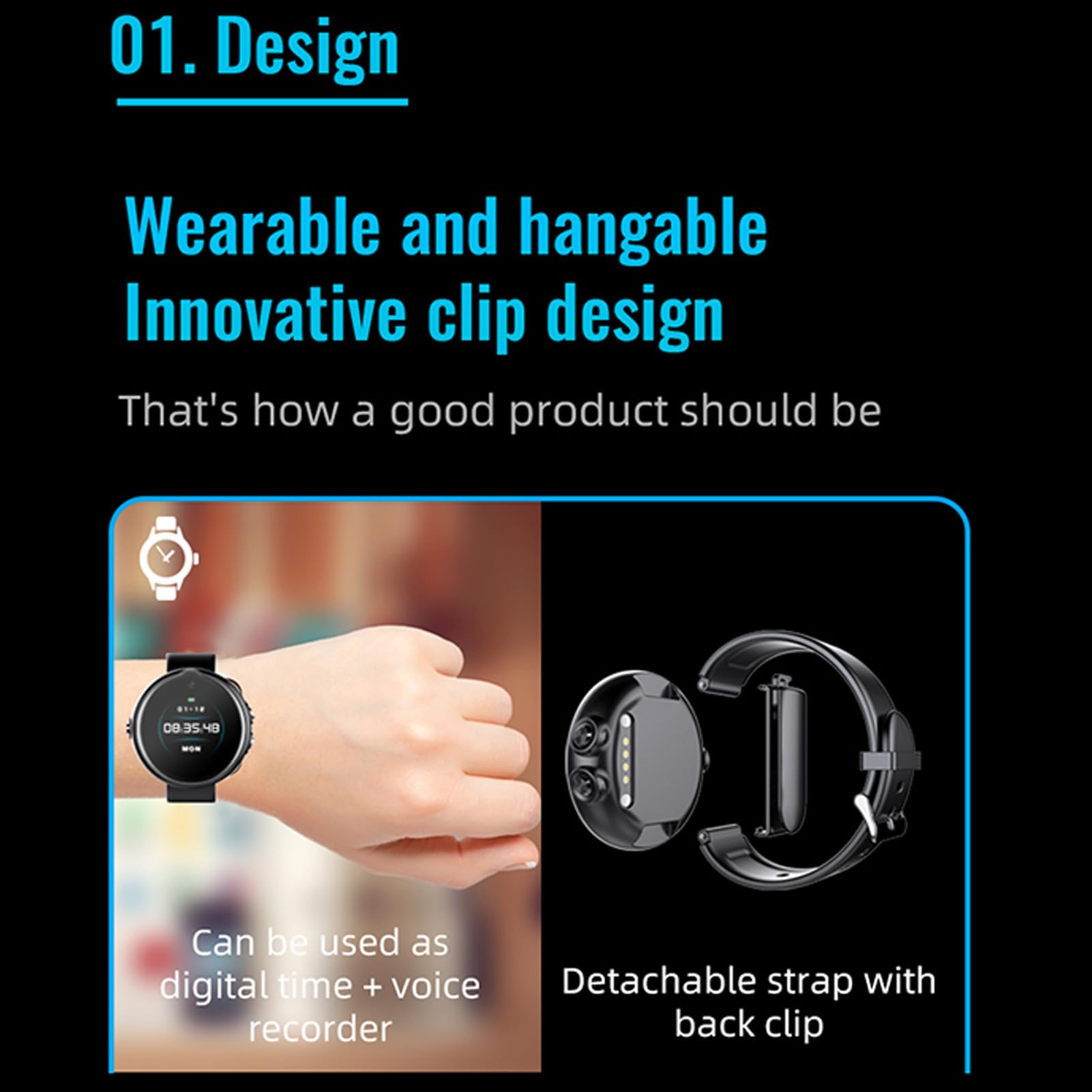 L Ce Recorder WatchRecorder WatchRecorder-Armbandce Aktivierter Tragbarer Recorder,Ce Recorder Watch One K Recording AI Intelligente HD-Rauschunterdrückung Ce-aktiviertes