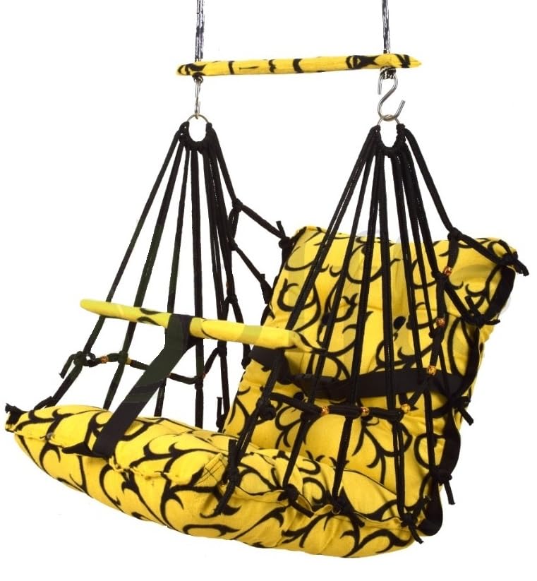 Cotton Baby Hanging Swing for Kids jhula 1-5 Years Swings Cradle Chair uyyala New Born Baby Gifts Foldable and Washable with Safety Belt, Home & Garden (Yellow)
