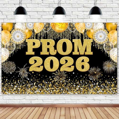 Prom Decorations 2026 Class of 2026 Backdrop Banner Glitter Prom Decorations Congrats Grad Party Supplies for High School College Students PromS Night Backdrops for Photoshoot 180x110cm