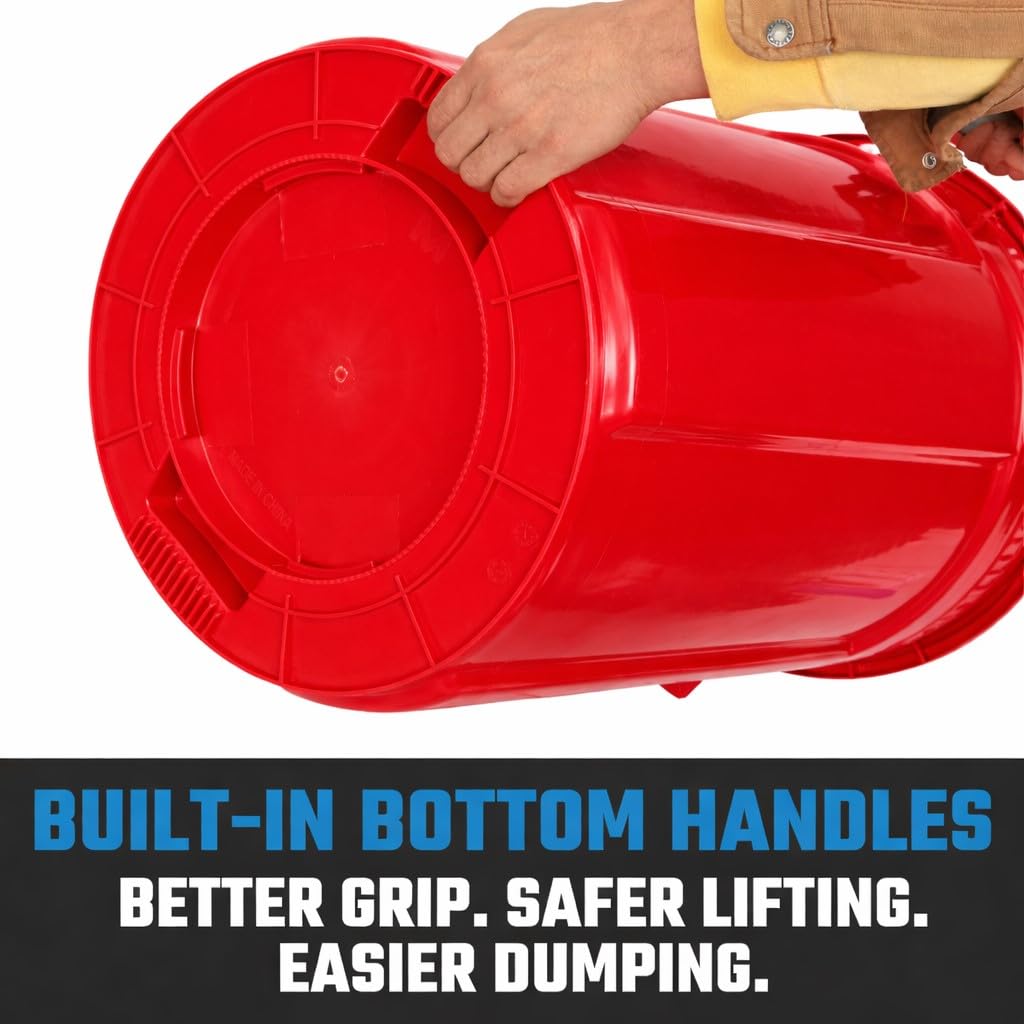 Magnum Red 44 Gallon Trash Can Set (Trash Can, Quiet Dolly, and Reinforced Lid), Construction Grade, Jobsite Ready for Handling and Rolling Garbage CMTC-CLD0-44R01 (1 Set)