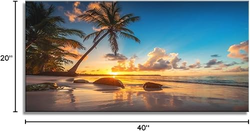 Miniatura 8 de Aibonnly Lienzo decorativo para pared, diseño de atardecer en una playa tropical con palmeras, 1 pieza, cielo azul, océano, vista al mar, póster