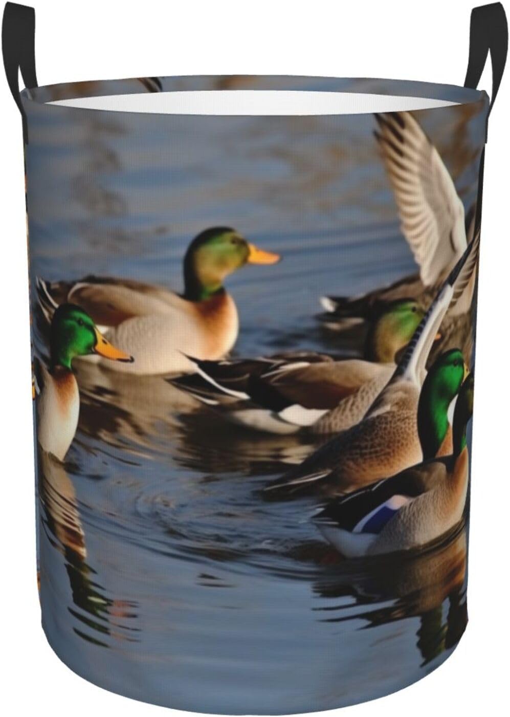 Mallard Ducks Print Circular Hamper Ideal For Kitchens, Bathrooms, Living Rooms, Closets, Game Rooms, And Cars