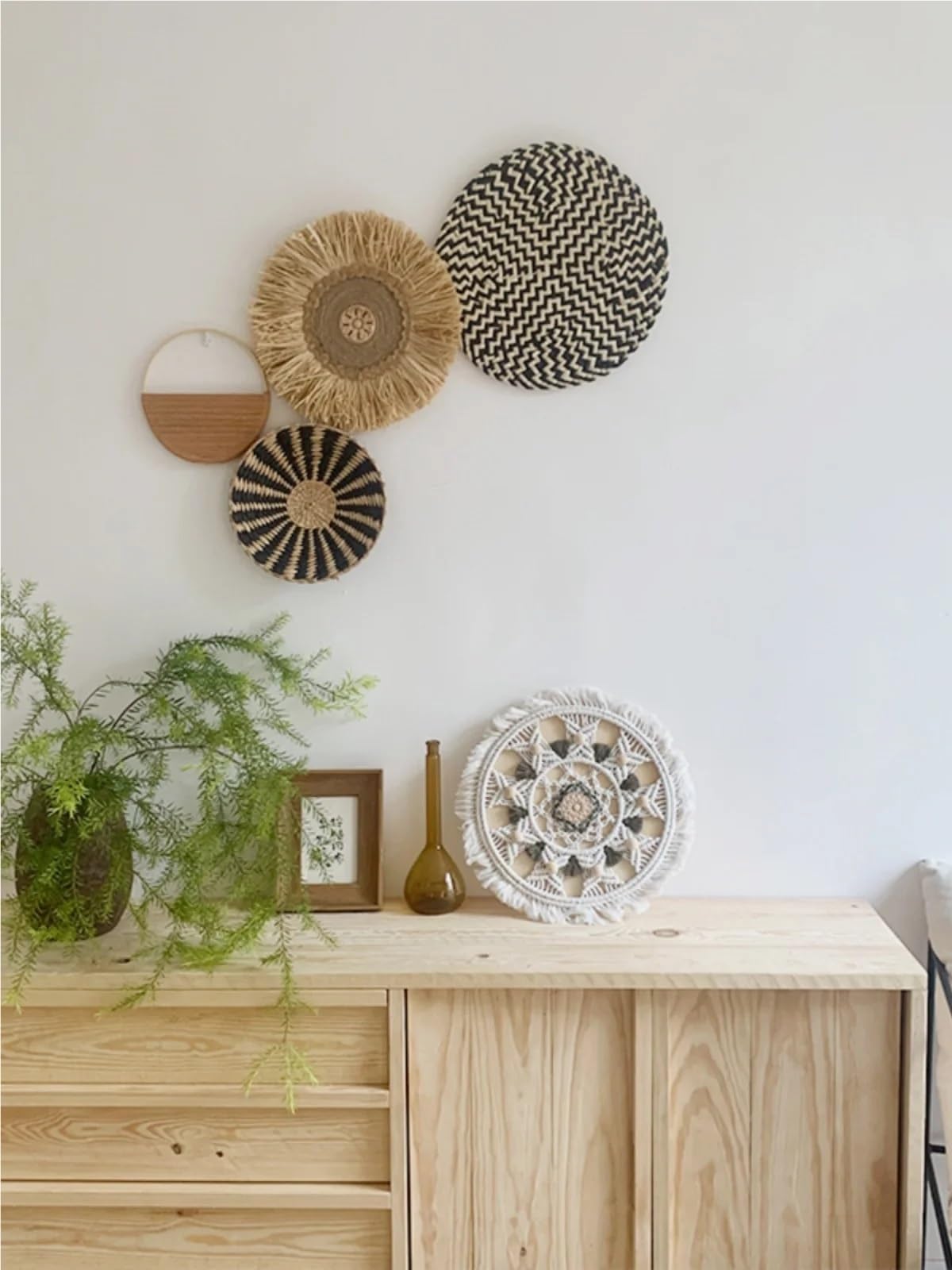 Cesta de pared de ratán Decoración de pared ratán, cesta paja for, colgante redondo, fondo sala estar, decoración