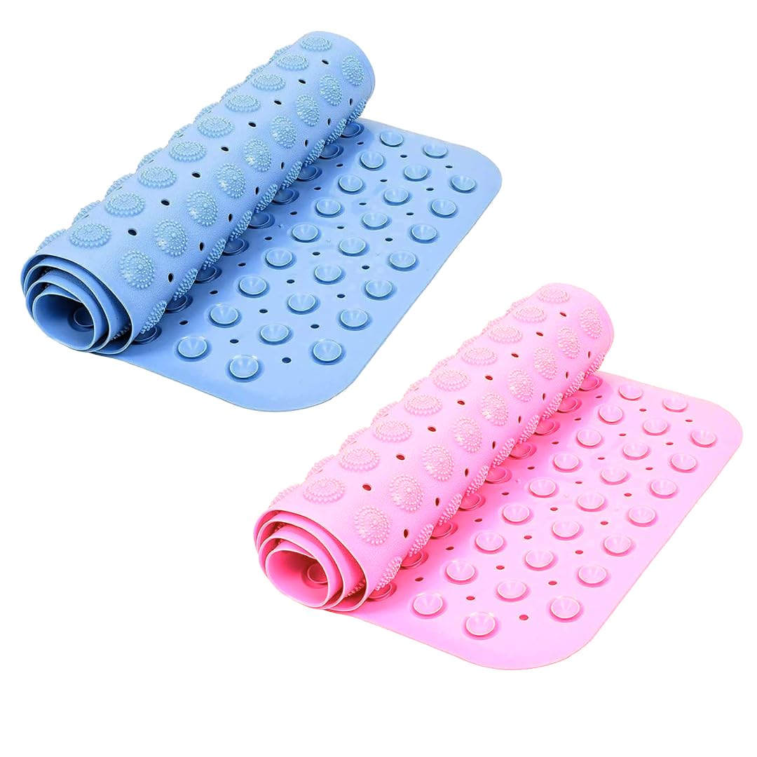 VHKD PVC Bathroom mats Anti Slip Bathroom mat Non Slip Bath Anti Skid Doormat Rectangle (Pink[70x35cm]+Blue[70x35cm])