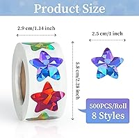 Vista 2 de 500 calcomanías de estrellas multicolor para recompensas infantiles, calcomanías holográficas de estrellas de 1 pulgada para bricolaje