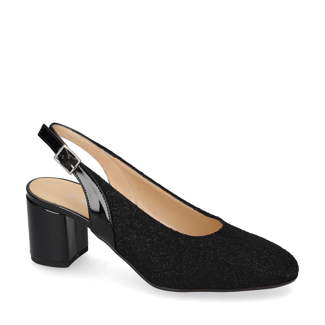 Valleverde 28200A Slingback Cerimonia Donna Tessuto Nero Tacco Grosso 6Cm Suola Gomma Sintetica