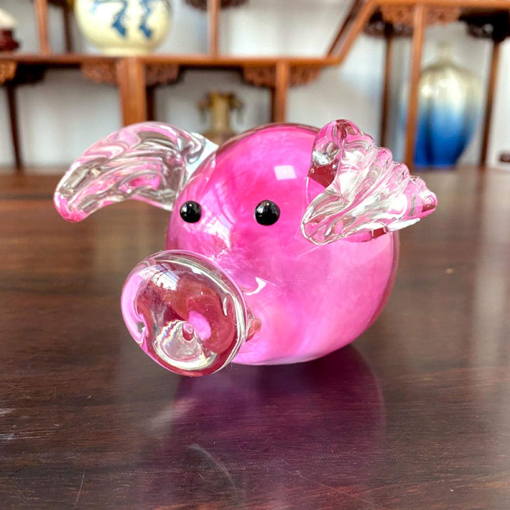ガラス製 豚の置物 クリアピンク ガラス細工 花ぶた（L) クリアピンク ミニチュア 置物 雑貨 動物 花