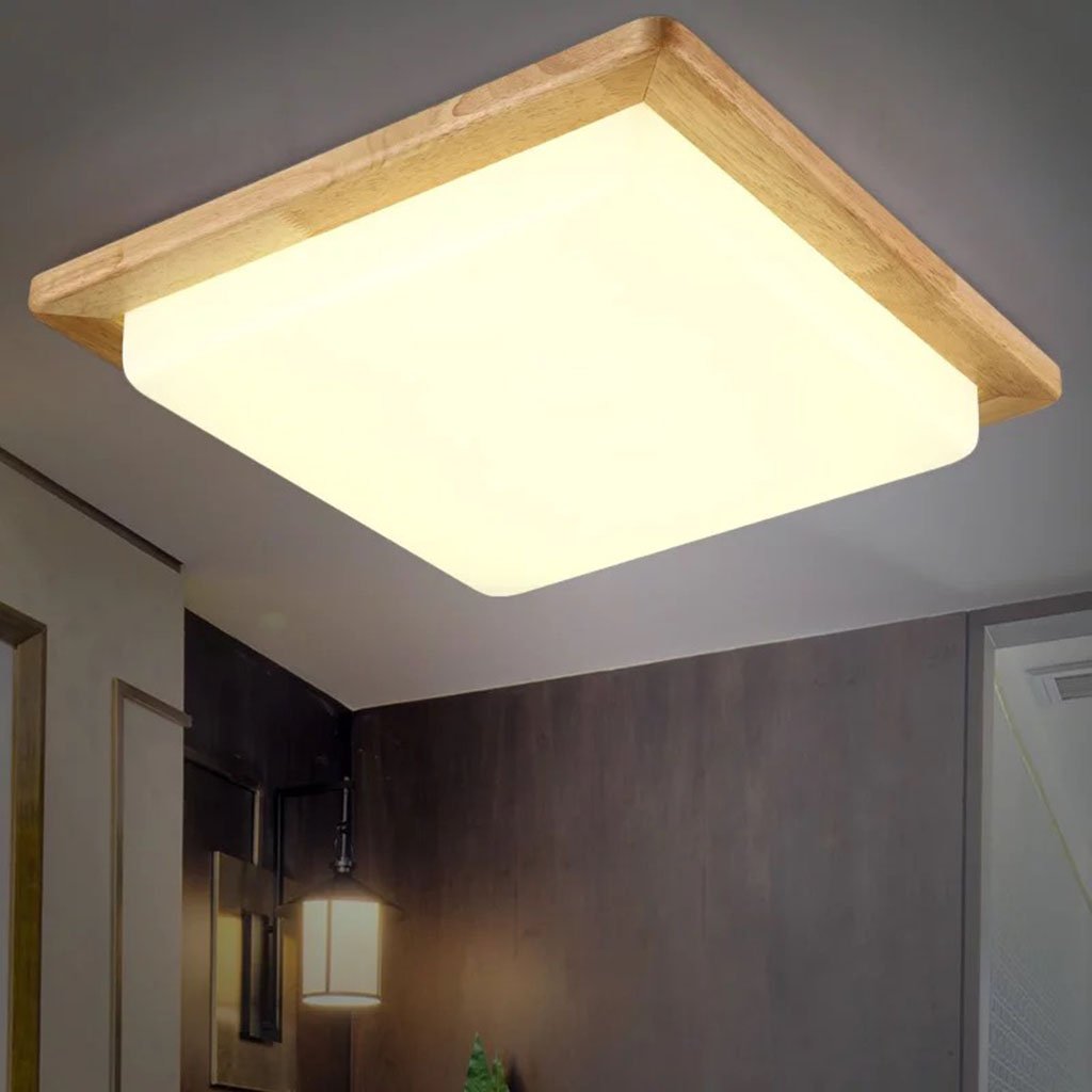 R. LED Ceiling Light Pendant Lamp For Dining Room Bathroom Bedroom Hallway Kitchen Square Wooden 32 * 32cm Led [Energy Class A +++]